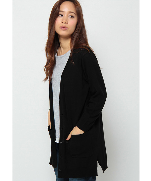 LBC(エルビーシー)の「12G強撚コットンVネックカーディガン(カーディガン/ボレロ・レディース・オフホワイト/ブラック・MEDIUM/LARGE)」の2枚目の写真