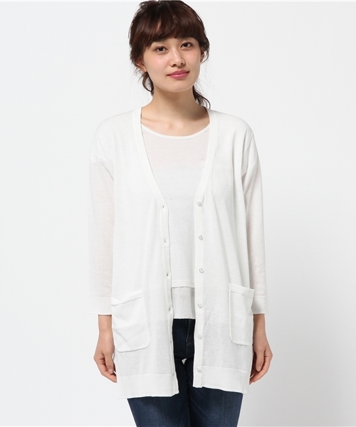 LBC(エルビーシー)の「12G強撚コットンVネックカーディガン(カーディガン/ボレロ・レディース・オフホワイト/ブラック・MEDIUM/LARGE)」の12枚目の写真