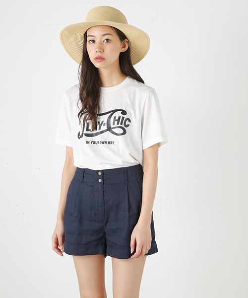 MOUSSY（マウジー）の「TUCK SHORT PT/F（その他パンツ・レディース・ライトベージュ/ネイビー・1/0/2）」の2枚目の写真