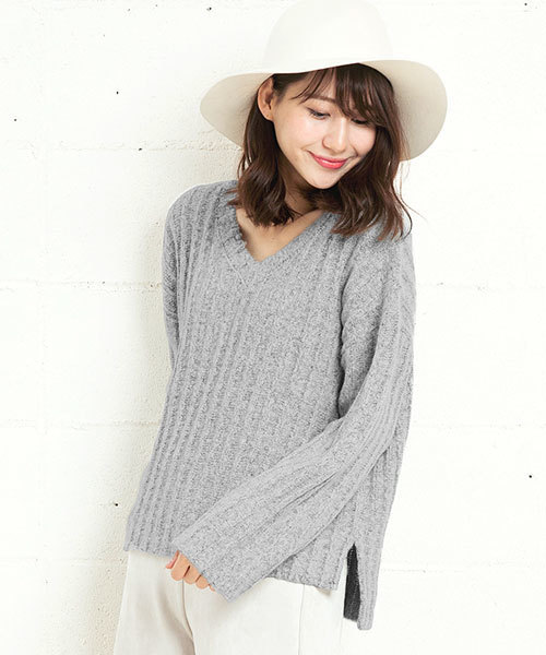 KOBE LETTUCE(コウベレタス)の「ワイドリブニットトップス(ニット/セーター・レディース・グレー/アッシュグレー/ネイビー/アイボリー/ブラック/レンガ/レッド系その他2/レッド系その他/グレイッシュベージュ/グレー系その他/ホワイト系その他/ブラック系その他/パープル系その他/パープル系その他2・FREE/ONE SIZE)」の7枚目の写真