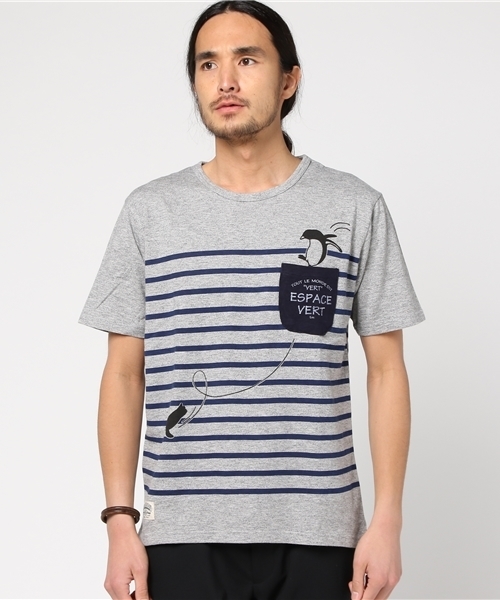 Blue Standard (ブルースタンダード)の「ペンギンプリントポケットTシャツ(Tシャツ/カットソー)」|グレー