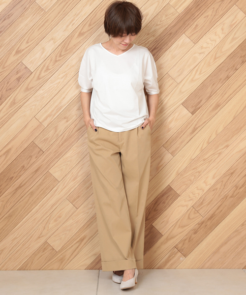 un dix cors（アンディコール）の「シャドーストライプドルマンプルオーバー（Tシャツ/カットソー・レディース・ホワイト/ベージュ/ネイビー・ﾌﾘ-）」の6枚目の写真