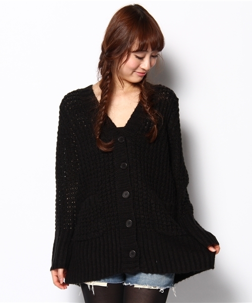 mystic(ミスティック)の「ワッフル柄ロングCD(カーディガン/ボレロ・レディース・グレー/ブラック・フリ-)」の2枚目の写真