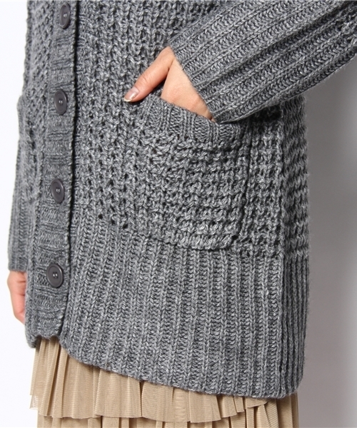 mystic(ミスティック)の「ワッフル柄ロングCD(カーディガン/ボレロ・レディース・グレー/ブラック・フリ-)」の4枚目の写真