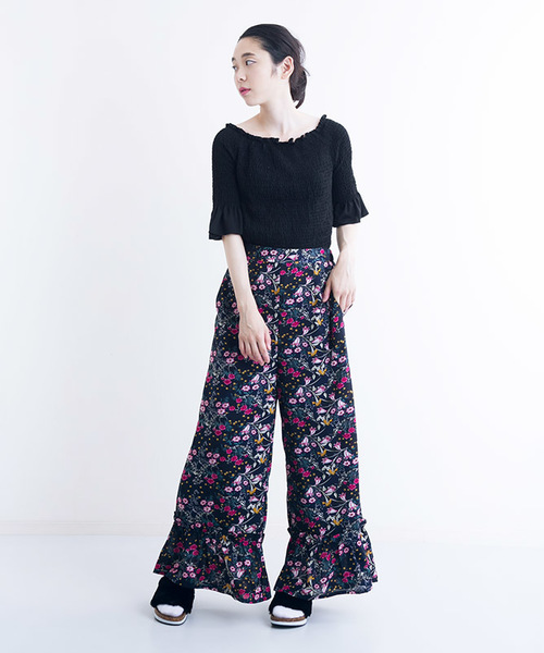 MERLOT（メルロー）の「裾フリルボタニカルワイドパンツ1181（その他パンツ・レディース・グリーン/ネイビー/レッド・FREE）」の7枚目の写真