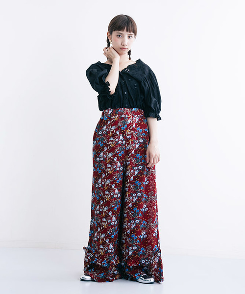 MERLOT（メルロー）の「裾フリルボタニカルワイドパンツ1181（その他パンツ・レディース・グリーン/ネイビー/レッド・FREE）」の10枚目の写真