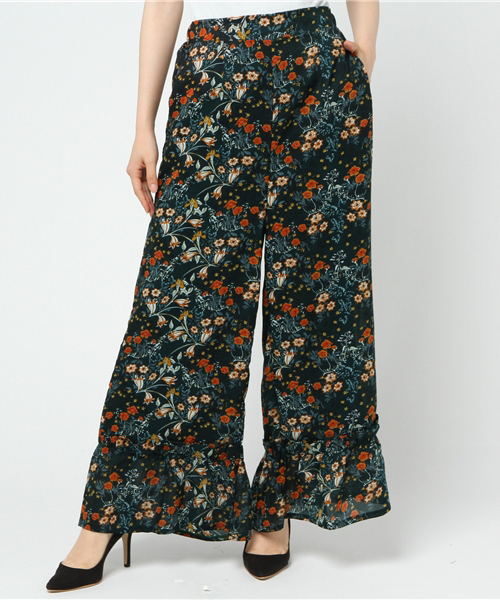 MERLOT（メルロー）の「裾フリルボタニカルワイドパンツ1181（その他パンツ・レディース・グリーン/ネイビー/レッド・FREE）」の4枚目の写真