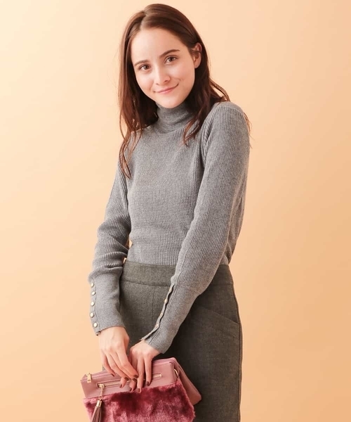 OFUON le MK（オフオンルエムケー）の「袖ボタンリブニット（ニット/セーター・レディース・ホワイト/ブラック/ライトグレー・M/L）」の16枚目の写真