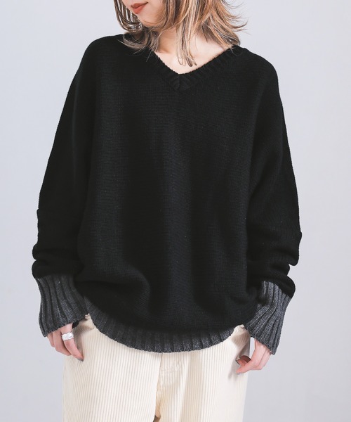 配色Vネックニット』（ニット/セーター）｜n'OrLABEL（ノアール