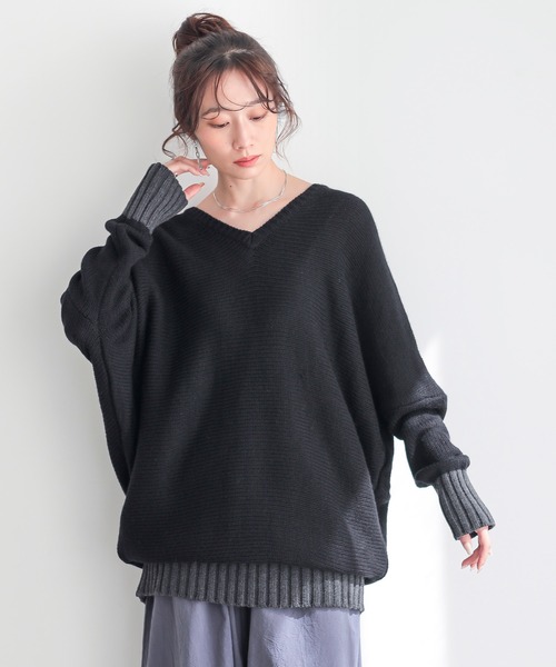 配色Vネックニット』（ニット/セーター）｜n'OrLABEL（ノアール