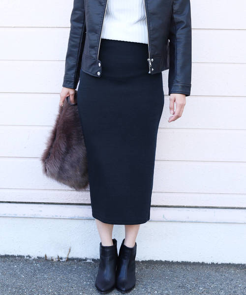 reca（レカ）の「裏起毛で暖か＆ベージックデザインでヘビロテ決定◇ウエストゴム裏起毛タイトロングスカート（スカート・レディース・ブラック/ライトグレー/ダークグレー/ベージュ/ネイビー・FREE）」の5枚目の写真