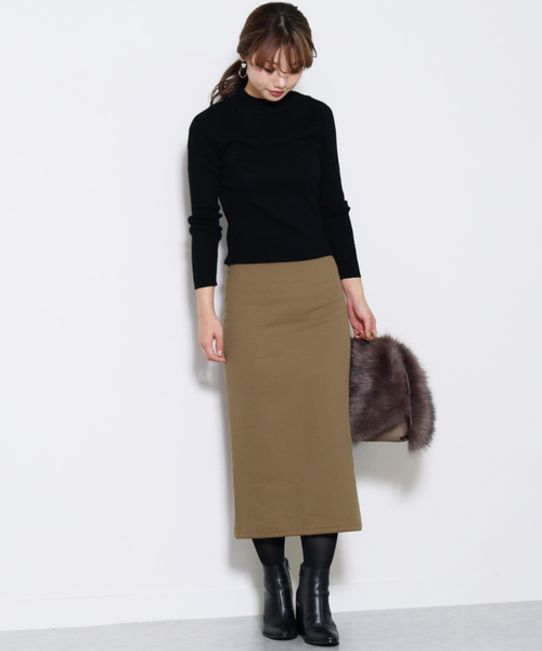 reca（レカ）の「裏起毛で暖か＆ベージックデザインでヘビロテ決定◇ウエストゴム裏起毛タイトロングスカート（スカート・レディース・ブラック/ライトグレー/ダークグレー/ベージュ/ネイビー・FREE）」の7枚目の写真