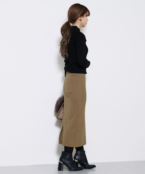 reca（レカ）の「裏起毛で暖か＆ベージックデザインでヘビロテ決定◇ウエストゴム裏起毛タイトロングスカート（スカート・レディース・ブラック/ライトグレー/ダークグレー/ベージュ/ネイビー・FREE）」の6枚目の写真