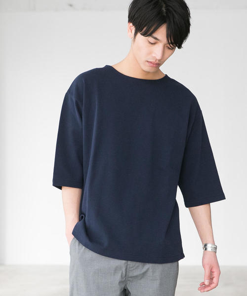 green label relaxing（グリーンレーベルリラクシング）の「CM ガーター ボートネック 5分袖 カットソー ◆（Tシャツ/カットソー・メンズ・ベージュ/ライトブルー/オリーブ/ネイビー/レッド/ホワイト・L/S/M）」の5枚目の写真