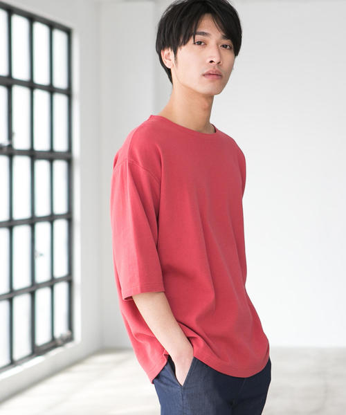 green label relaxing（グリーンレーベルリラクシング）の「CM ガーター ボートネック 5分袖 カットソー ◆（Tシャツ/カットソー・メンズ・ベージュ/ライトブルー/オリーブ/ネイビー/レッド/ホワイト・L/S/M）」の6枚目の写真