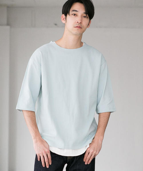 green label relaxing（グリーンレーベルリラクシング）の「CM ガーター ボートネック 5分袖 カットソー ◆（Tシャツ/カットソー・メンズ・ベージュ/ライトブルー/オリーブ/ネイビー/レッド/ホワイト・L/S/M）」の4枚目の写真