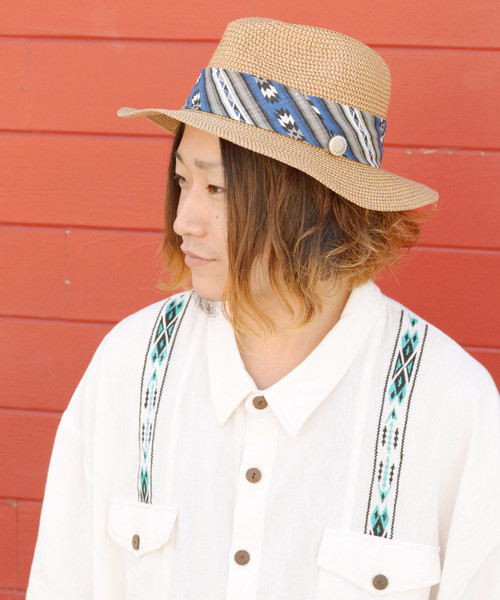チャイハネ（チャイハネ）の「【チャイハネ】ネイティブ柄テープペーパーハット（ハット・レディース・ベージュ/ブラウン・FREE）」の2枚目の写真