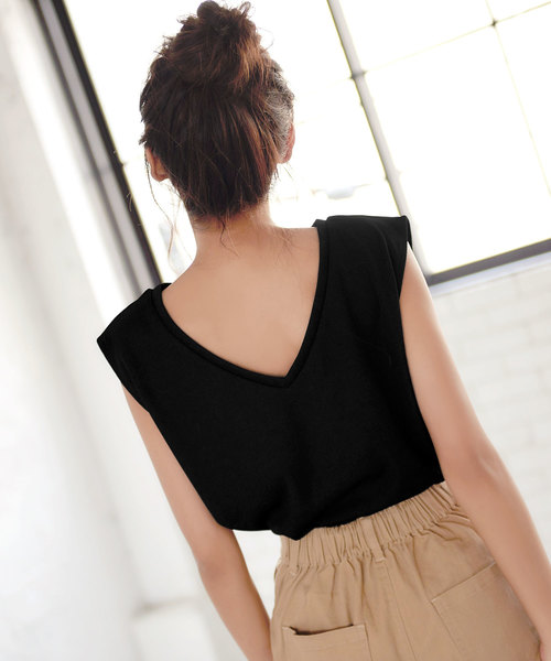 KOBE LETTUCE（コウベレタス）の「両Vネック2wayフレンチスリーブリブカットソートップス＊レディース/Tシャツ[C3402]神戸レタス（Tシャツ/カットソー・レディース・ブラック/カーキ/グレイッシュベージュ・FREE）」の11枚目の写真