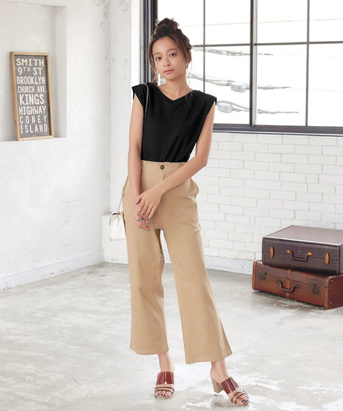 KOBE LETTUCE（コウベレタス）の「両Vネック2wayフレンチスリーブリブカットソートップス＊レディース/Tシャツ[C3402]神戸レタス（Tシャツ/カットソー・レディース・ブラック/カーキ/グレイッシュベージュ・FREE）」の12枚目の写真