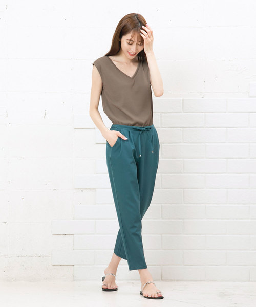 KOBE LETTUCE（コウベレタス）の「両Vネック2wayフレンチスリーブリブカットソートップス＊レディース/Tシャツ[C3402]神戸レタス（Tシャツ/カットソー・レディース・ブラック/カーキ/グレイッシュベージュ・FREE）」の16枚目の写真