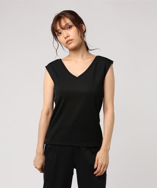 KOBE LETTUCE（コウベレタス）の「両Vネック2wayフレンチスリーブリブカットソートップス＊レディース/Tシャツ[C3402]神戸レタス（Tシャツ/カットソー・レディース・ブラック/カーキ/グレイッシュベージュ・FREE）」の6枚目の写真