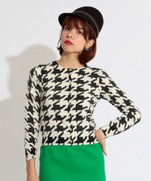 Ray BEAMS | ◎□Ray BEAMS / 千鳥プリント クルーネックカーディガン(カーディガン/ボレロ)