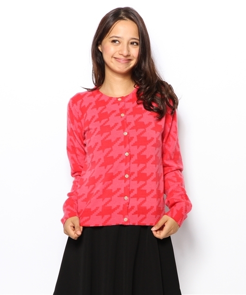 Ray BEAMS(レイビームス)の「□Ray BEAMS / 千鳥プリント クルーネックカーディガン(カーディガン/ボレロ・レディース・オフホワイト/レッド系その他・ONE SIZE)」の2枚目の写真