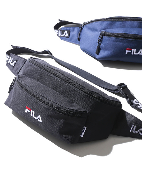 FILA(フィラ)の「∴WEGO/FILA別注ロゴテープウエストバッグ(ボディバッグ/ウエストポーチ・メンズ・ブラック/ベージュ/ネイビー・FREE)」の2枚目の写真