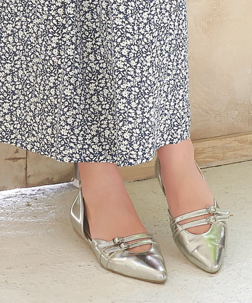 KOBE LETTUCE（コウベレタス）の「ダブルストラップセパレートフラットパンプス（パンプス・レディース・ブラック/ベージュ/シルバー/グリーン/パイソン・L/LL/M/S）」の5枚目の写真