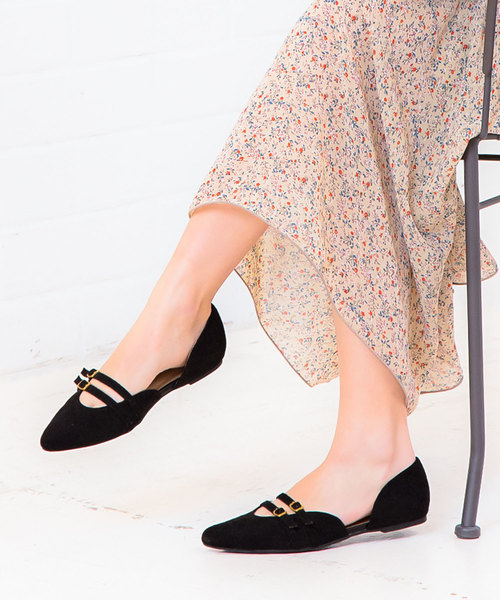 KOBE LETTUCE（コウベレタス）の「ダブルストラップセパレートフラットパンプス（パンプス・レディース・ブラック/ベージュ/シルバー/グリーン/パイソン・L/LL/M/S）」の2枚目の写真