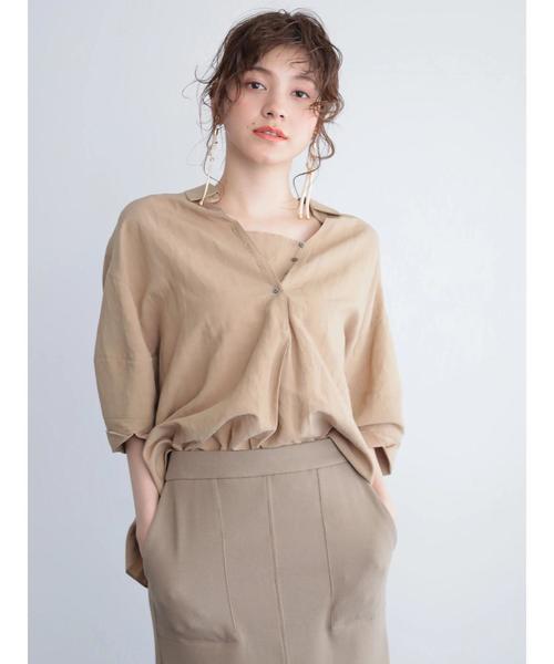 Editt by YECCA VECCA（エディットバイイェッカヴェッカ）の「レーヨン麻２ｗａｙデザインシャツ（シャツ/ブラウス・レディース・ホワイト/ベージュ・FREE）」の15枚目の写真