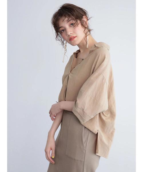 Editt by YECCA VECCA（エディットバイイェッカヴェッカ）の「レーヨン麻２ｗａｙデザインシャツ（シャツ/ブラウス・レディース・ホワイト/ベージュ・FREE）」の16枚目の写真