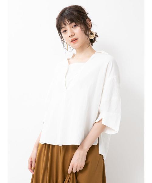 Editt by YECCA VECCA（エディットバイイェッカヴェッカ）の「レーヨン麻２ｗａｙデザインシャツ（シャツ/ブラウス・レディース・ホワイト/ベージュ・FREE）」の19枚目の写真