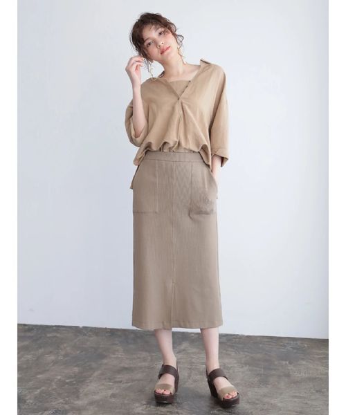Editt by YECCA VECCA（エディットバイイェッカヴェッカ）の「レーヨン麻２ｗａｙデザインシャツ（シャツ/ブラウス・レディース・ホワイト/ベージュ・FREE）」の5枚目の写真