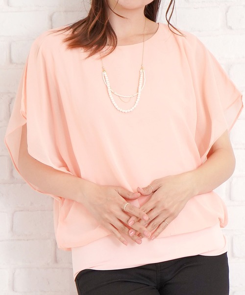 Amulet(アミュレット)の「半袖シフォントップス(シャツ/ブラウス・レディース・ネイビー/ピンク/カーキ/ブラック/レッド/ブルー/パープル/ホワイト/ライトグレー・L/XL/M)」の8枚目の写真