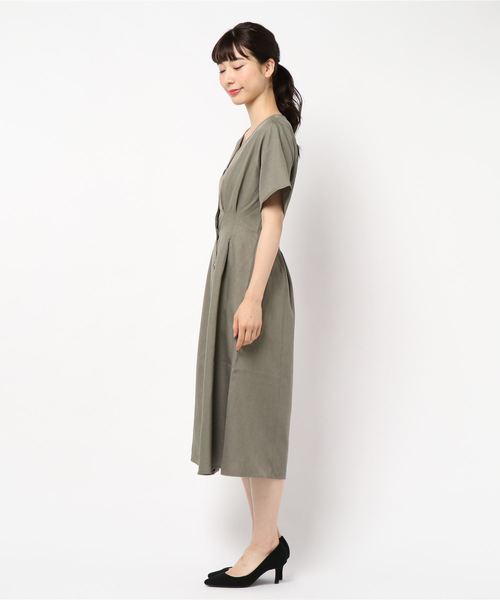 KOBE LETTUCE（コウベレタス）の「5分袖ウエストタックフレアシャツワンピース（ワンピース・レディース・ブラウン/カーキ/ベージュ・FREE）」の6枚目の写真