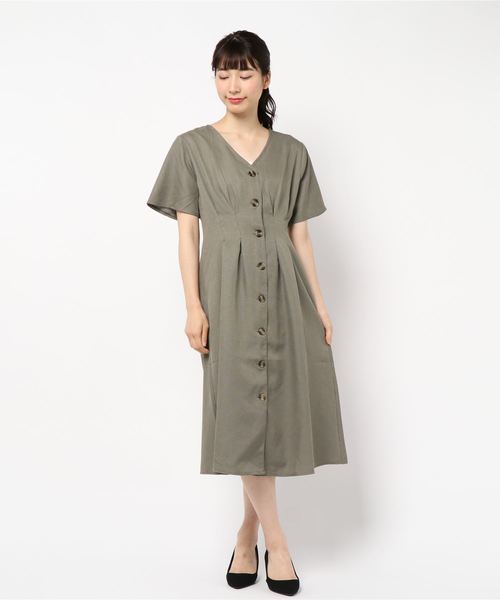 KOBE LETTUCE（コウベレタス）の「5分袖ウエストタックフレアシャツワンピース（ワンピース・レディース・ブラウン/カーキ/ベージュ・FREE）」の12枚目の写真