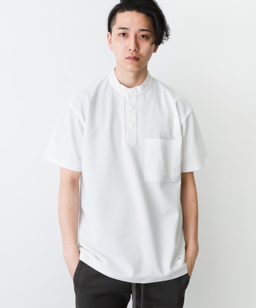 ATTACHMENT(アタッチメント)の「フィールドセンサー鹿の子 バンドカラーポロ(Tシャツ/カットソー・メンズ・ホワイト/ブラック/ライトグレー・1/2/3)」の2枚目の写真