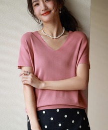 SAISON DE PAPILLON | Vネック半袖サマーニットプルオーバー(ニット/セーター)