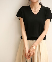 SAISON DE PAPILLON | Vネック半袖サマーニットプルオーバー(ニット/セーター)