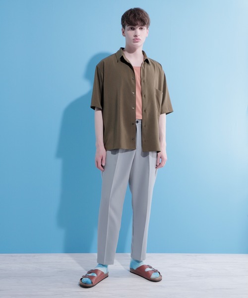 EMMA CLOTHES（エマクローズ）の「ブライトポプリンリラックススクエア レギュラーカラー シャツ Poplin Regular Collar Shirt 1/2 short sleeve（シャツ/ブラウス・メンズ・グリーン系その他/ベージュ系その他/オレンジ系その他/ブラック/ベージュ系その他2/パープル系その他/ベージュ/ブラウン・L/M）」の14枚目の写真