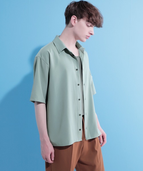 EMMA CLOTHES（エマクローズ）の「ブライトポプリンリラックススクエア レギュラーカラー シャツ Poplin Regular Collar Shirt 1/2 short sleeve（シャツ/ブラウス・メンズ・グリーン系その他/ベージュ系その他/オレンジ系その他/ブラック/ベージュ系その他2/パープル系その他/ベージュ/ブラウン・L/M）」の22枚目の写真