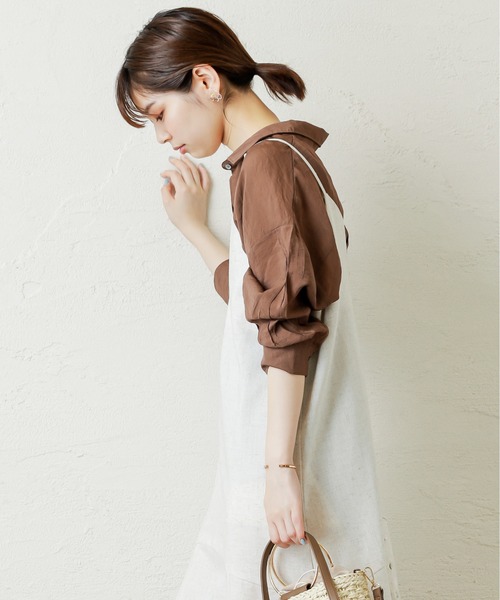 natural couture（ナチュラルクチュール）の「シアービッグシャツ（シャツ/ブラウス・レディース・ベージュ/ブラウン/イエロー/オレンジ・FREE）」の5枚目の写真