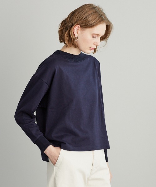 SIPULI（シプリ）の「エイジングスーピマコットン　モックネックカットソー（Tシャツ/カットソー・レディース・ライトグレー/ネイビー・2/3）」の2枚目の写真