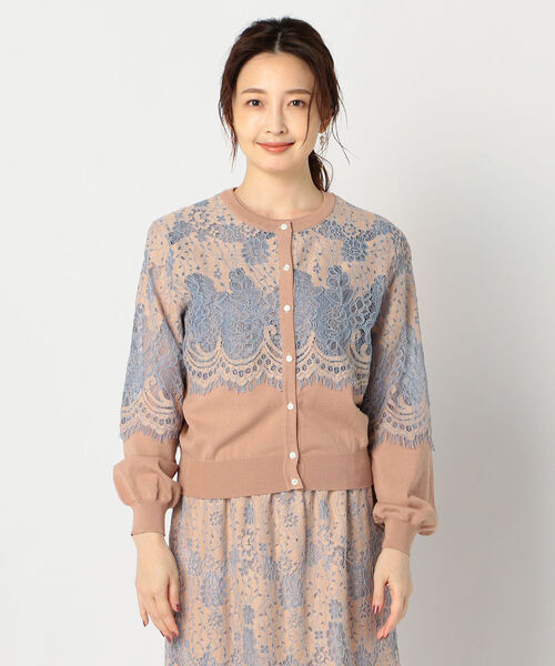 NOLLEY’S（ノーリーズ）の「レース付前後2WAYクルーネックカーディガン（カーディガン/ボレロ・レディース・ベージュ/ブラウン・38/36）」の4枚目の写真