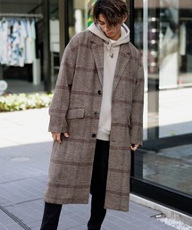 ウール シャギーチェック / オーバーサイズ ロング丈 チェスター コート