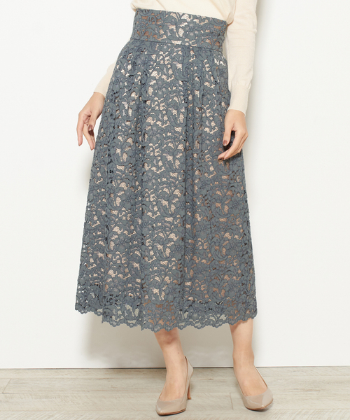 Tiara（ティアラ）の「ハイウエストレースロングスカート（スカート・レディース・チャコールグレー/ブラック・S/M）」の2枚目の写真