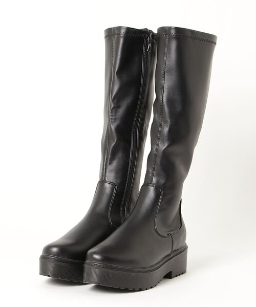 LoveHunter/厚底ソールストレッチロングブーツ(1544)コンバットブーツ