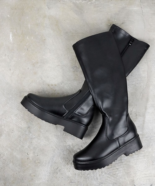 LoveHunter/厚底ソールストレッチロングブーツ(1544)コンバットブーツ