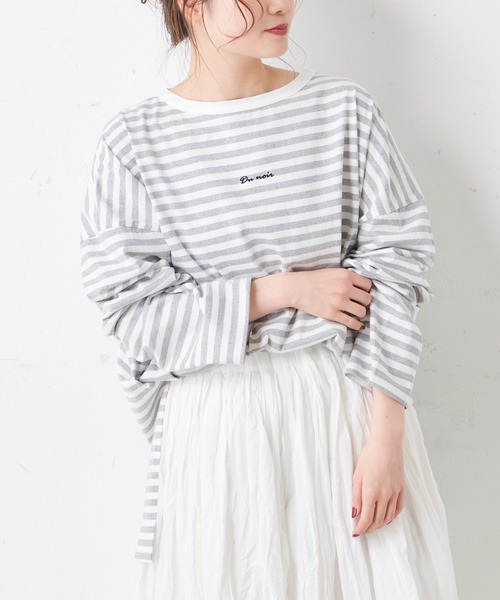 PUAL CE CIN(ピュアルセシン)の「【Du noir】ロゴ刺繍チュニック(Tシャツ/カットソー・レディース・その他1/その他2/ブラック/ホワイト・FREE)」の3枚目の写真